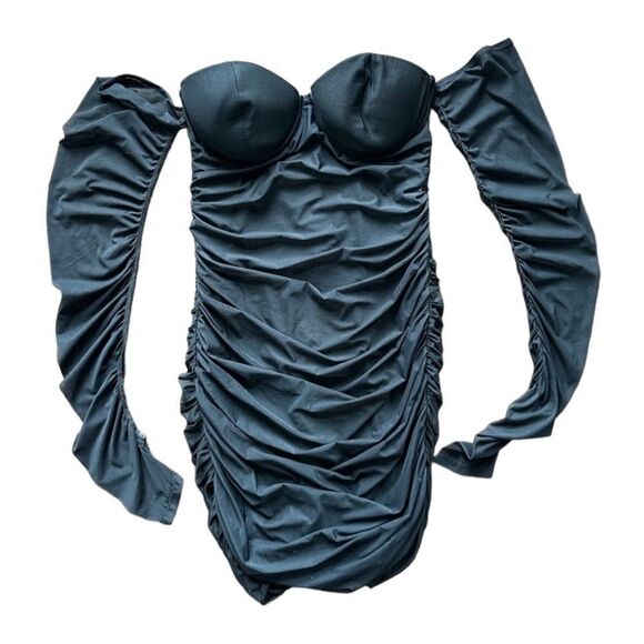 Oh Polly Dresses & Skirts - oh polly black bustier corset mini dress with mesh sleeve